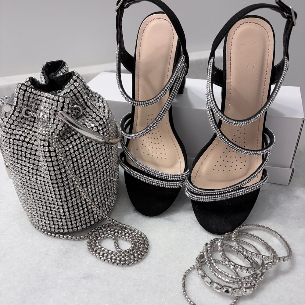 Rhinestone Accessory Bundle (Shoes, Purse, Bracelets)